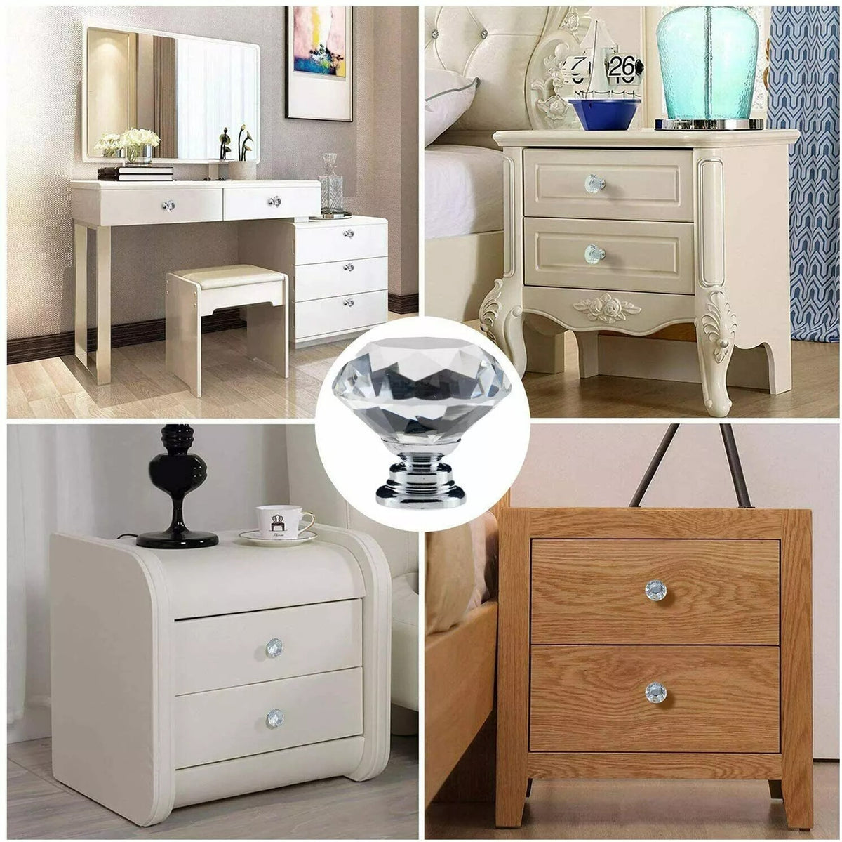 Diamond Crystal Glass Door Knob Drawer Kitchen Cupboard Cabinet Furniture Handle