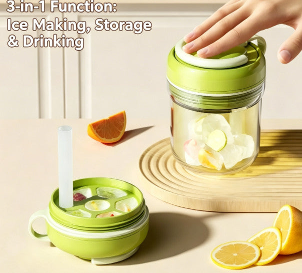 3 in 1 Ice Cube Press Type Ice Release Water Cup Portable Iced Drink Bottle