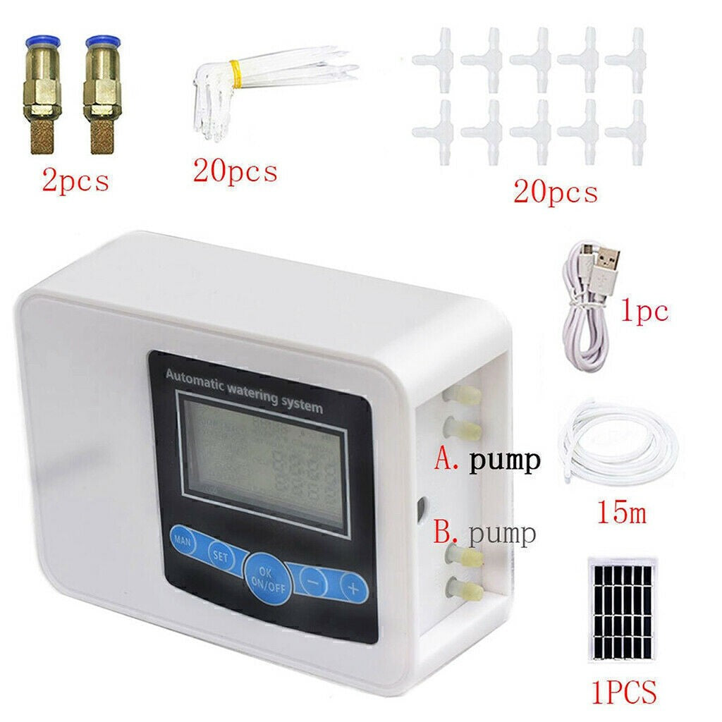 Solar Automatic Irrigation Water Drip Kit Plant Watering System Timer
