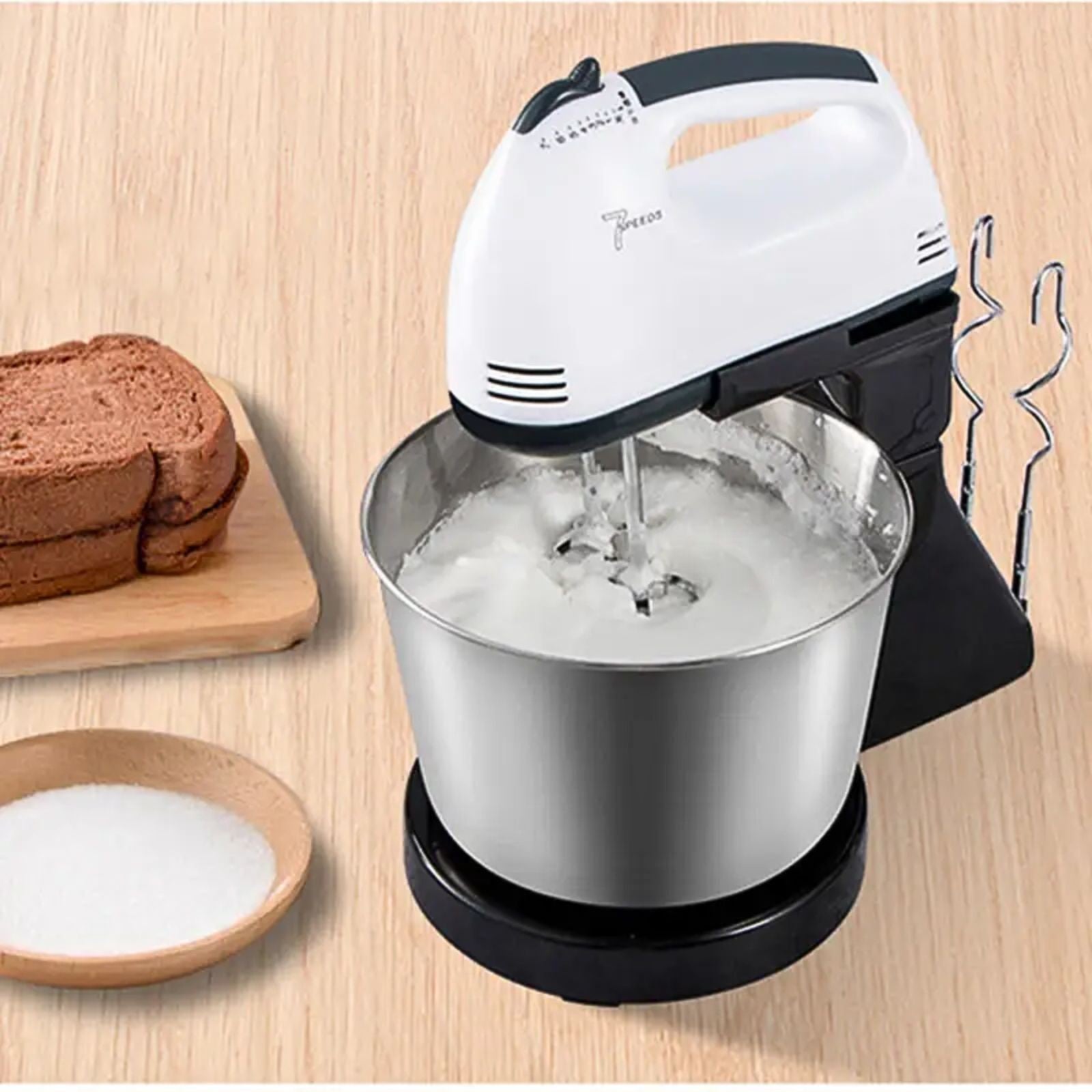 7 Speed Electric Hand Mixer  Handheld Whisk Beaters & Dough Baking Hooks