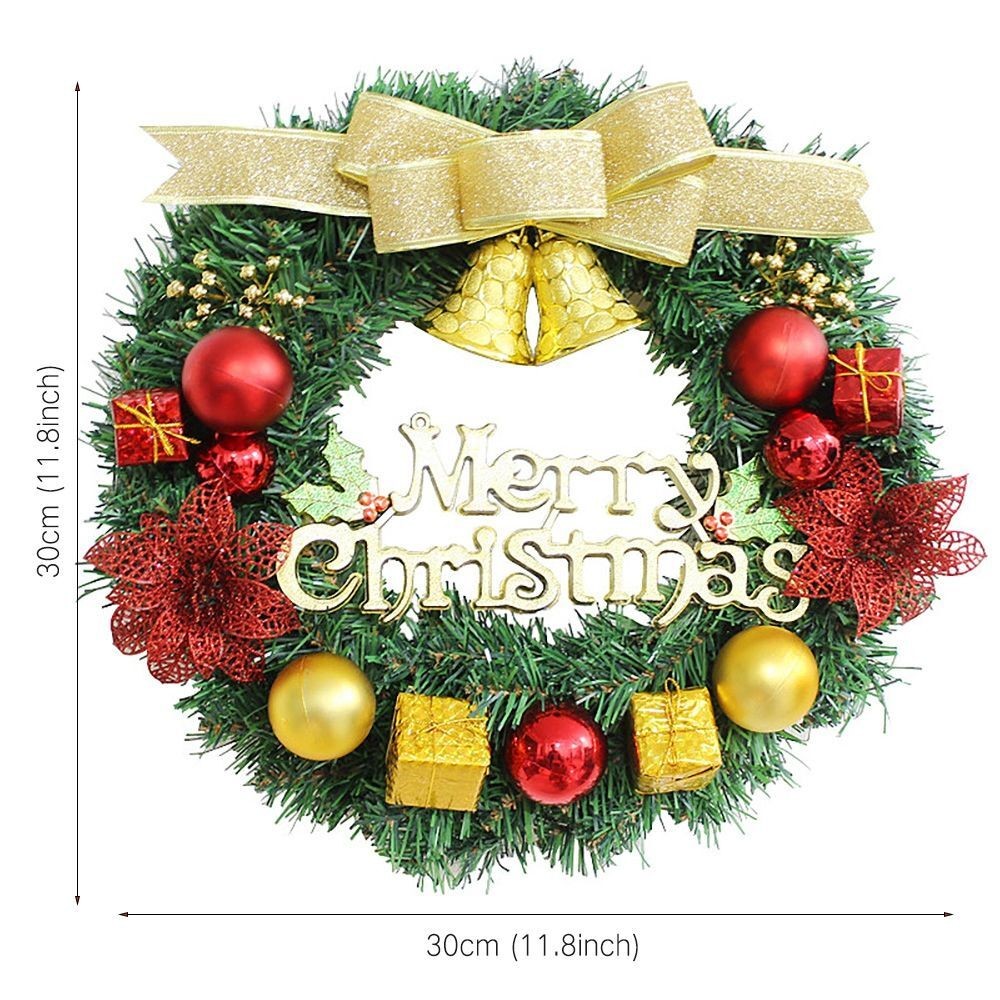 30CM Christmas Wreath With Bow Front Door Wreath Garland Xmas Hanging Decor UK