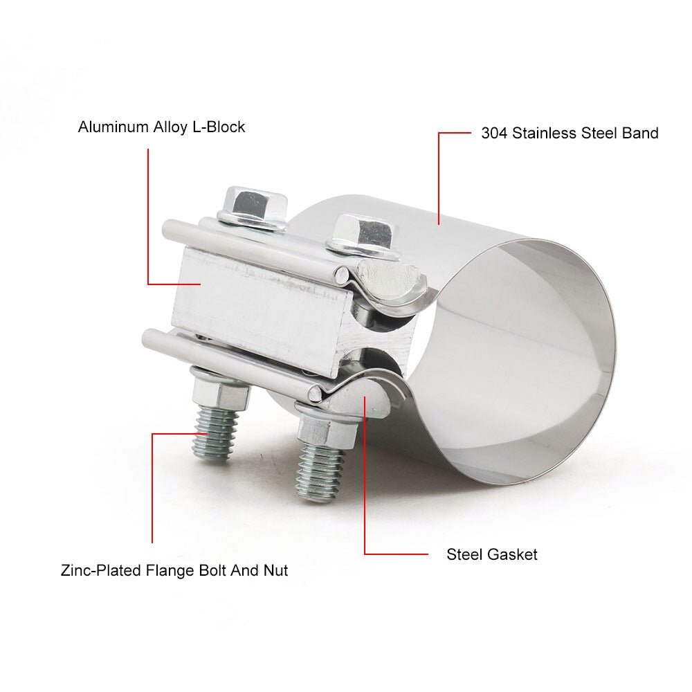 2.75" 70mm Stainless Steel Butt Joint Band Exhaust OD Pipe Clamp Sleeve Coupler