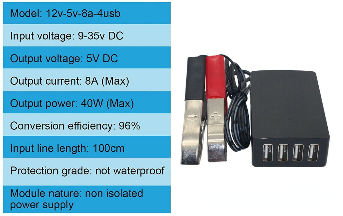 DC Converter with Battery Clip 12v-24v to 5V USB QC3.0 Fast Charger Durable UK