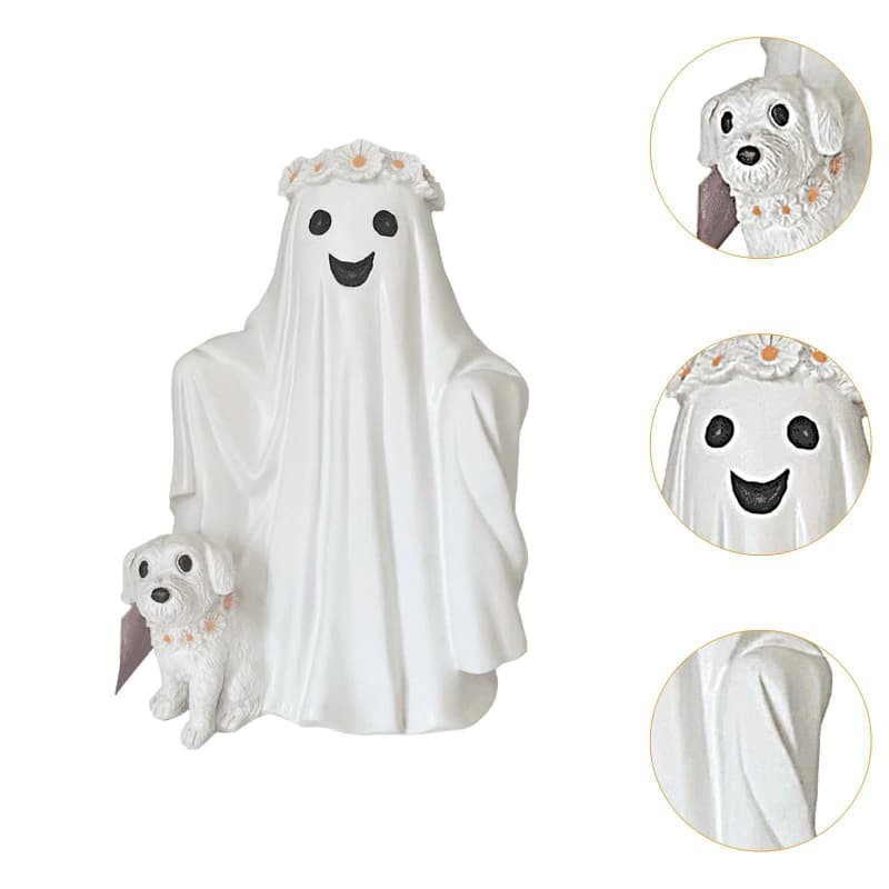 Ghost Walking Dog Statue Ornament Decorative Cute Ghost Figurine Halloween