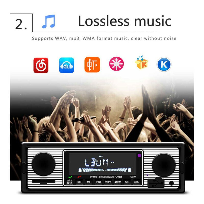 Retro Vintage Style Car Bluetooth Radio / Head Unit - Stereo - MP3 USB/AUX/SD/FM