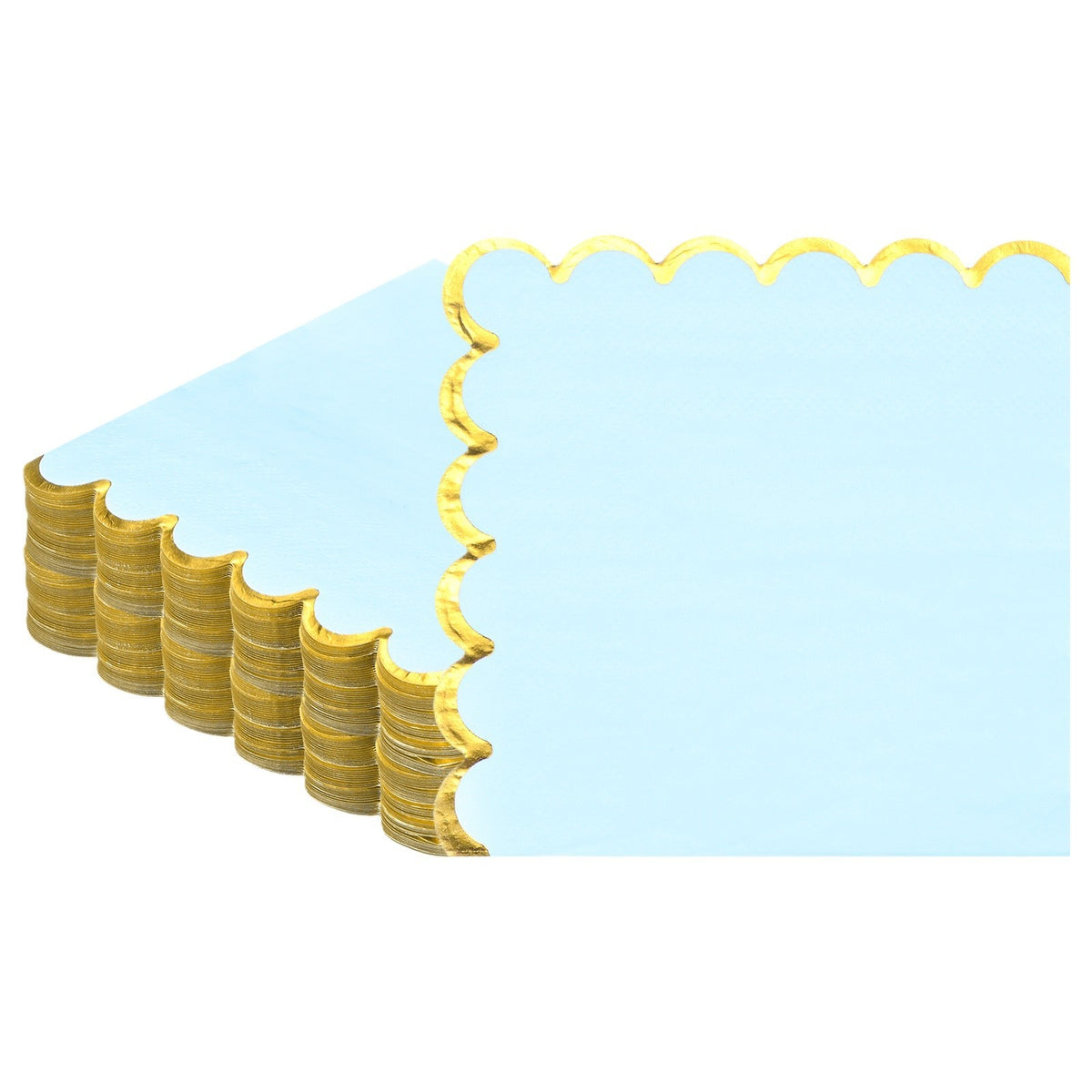 100Pack Scalloped Cocktail Napkins Gold, 5" 2ply Disposable Party [Light Blue]