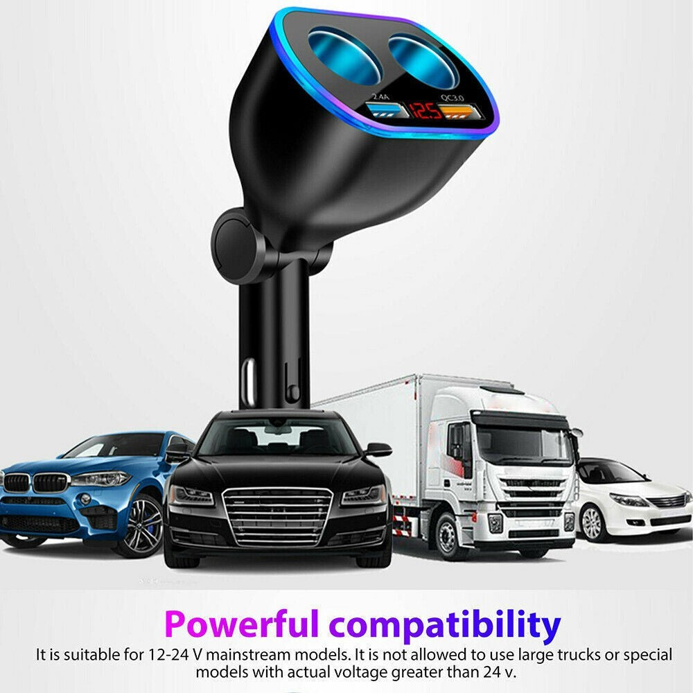 2X 2 Way Car Cigarette Lighter Socket Splitter Dual USB Charger Adapter DC 12V