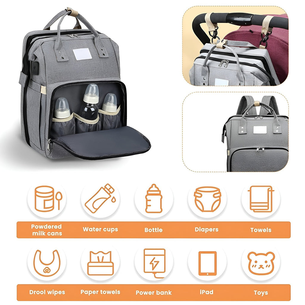 Smart Diaper Bag Backpack Foldable Baby Bed USB Charging Maternity Travel Bag.*