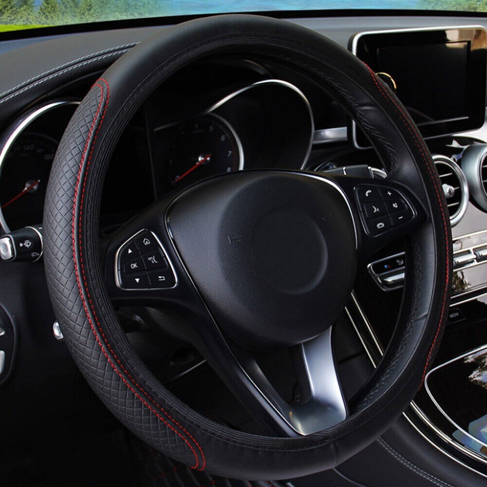 15" Universal Car Steering Wheel Cover Anti Slip PU Leather Comfortable 38cm UK