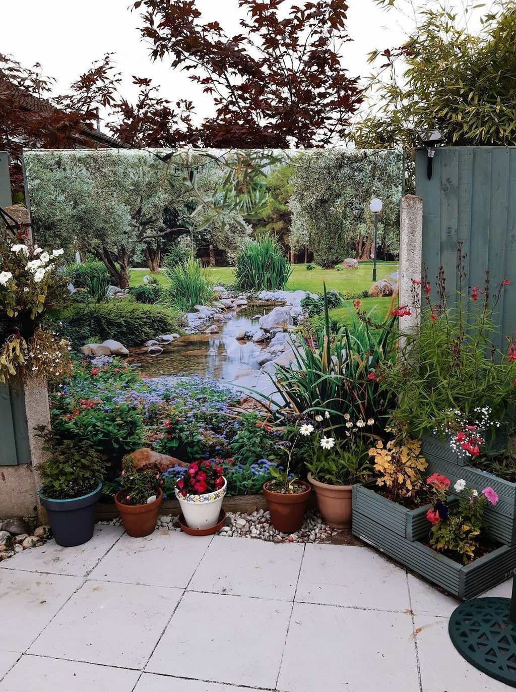 Park Stream / Pond Shower Curtain -Outdoor Garden Fence Scenic 180*180