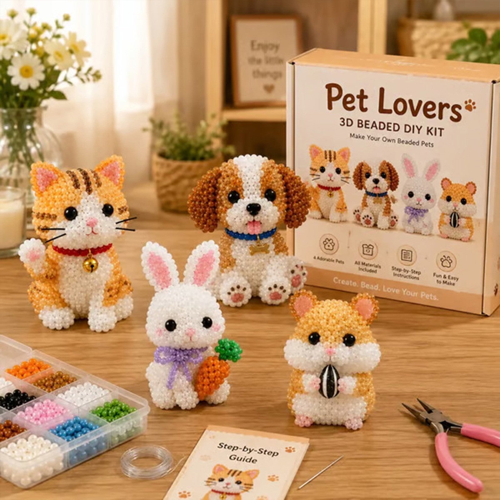 Tiny 3D Beaded Animal DIY Kit Cute Bird Animal Beading Craft Set Handmade Art UK