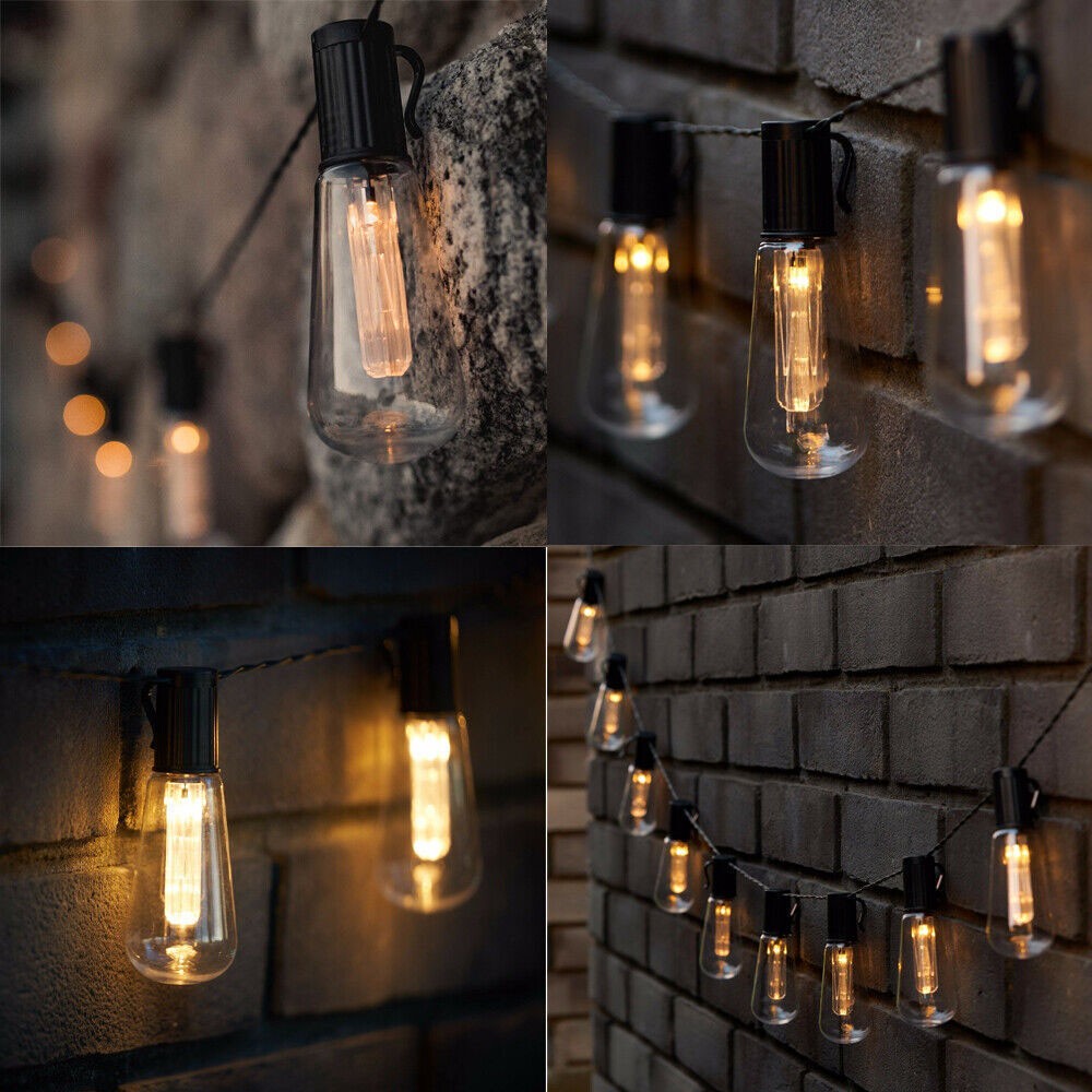 20 LED Solar Powered Retro Bulb String Lights Garden Outdoor Fairy Lamps UK-