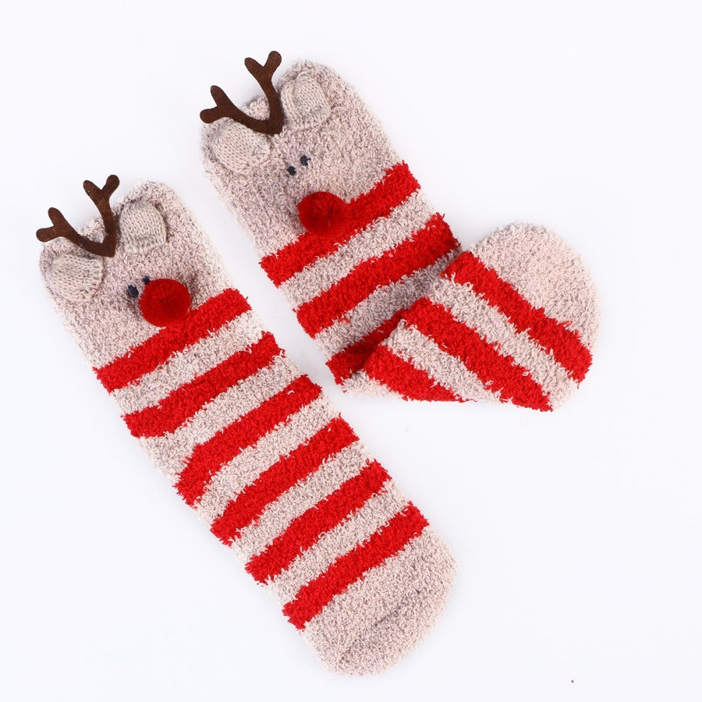 Christmas Gift 3D Design Fluffy Coral Thick Warm Socks For Women Towel Floor/