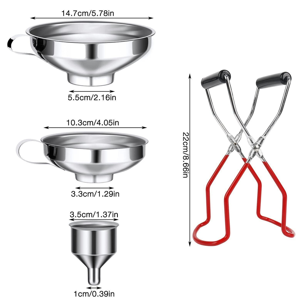 Stainless Steel Funnel Can Lifting Tongs Set Canning Hoppers Filter Jar Lifter