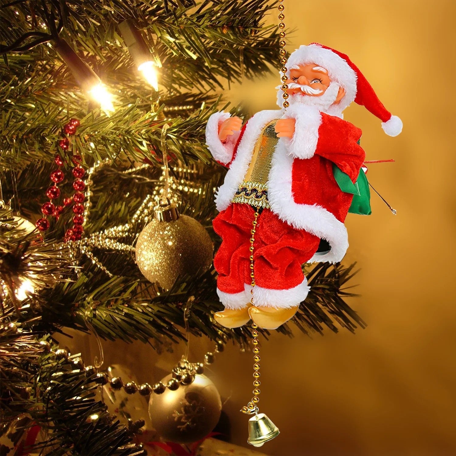 Electric Christmas Santa Claus Climbing Rope Ladder Musical Toy For Xmas Decor