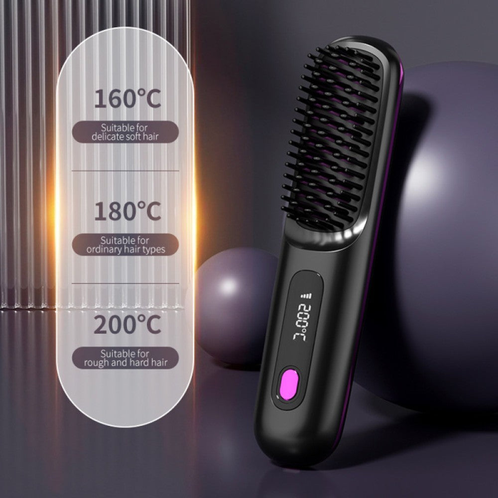 Go Brush Pro, Cordless Hair Straightener Comb, Ionic Heated Hair Brush, Ceramic~