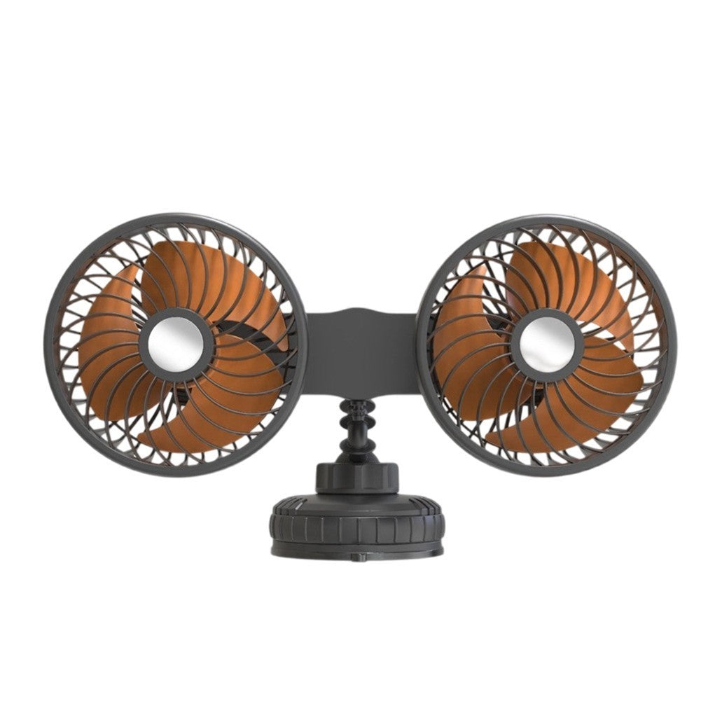 Car Fan for 12V 24V Systems with Suction Cup Mount and Dual Head Airflow Design*
