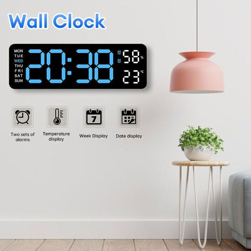 Digital LED Large Display Wall Desk Alarm Clock With Calendar Temperature Date