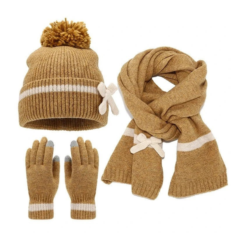 Womens Ladies Thick Knit Hat Scarf AND Touchscreen gloves Set Knitted Winter UK