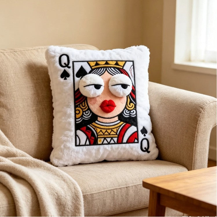 Adorable Plush Embroidered Poker Queen Cushion Soft Bed Pillow