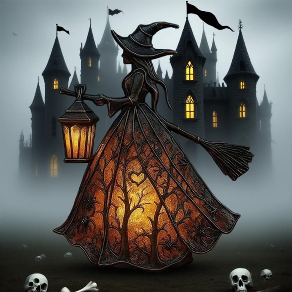 Halloween Witch Lamp, Gothic Spooky Witch Decor with Holding Lantern,Party Decor