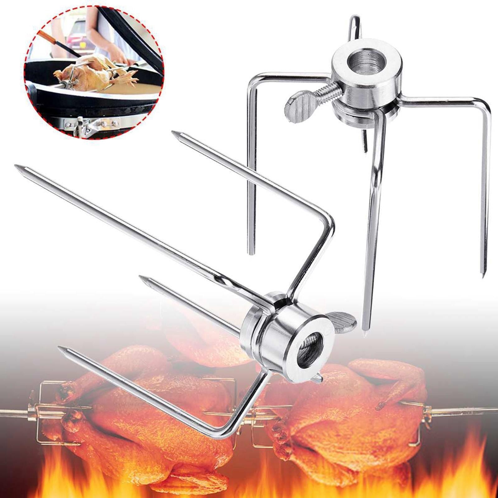 2pcs Stainless Steel Rotisserie BBQ Spit Fork Charcoal Grill Barbecue Tool