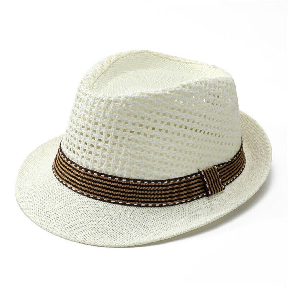 Summer Straw Fedora Hat Trilby Cuban Sun Cap Panama Short Brim Floral Hat New
