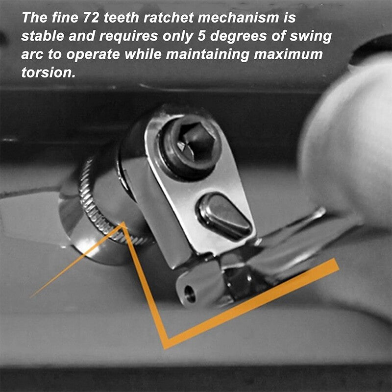 1/4" Drive Ratchet Handle Socket Wrench 72 Tooth Flexi Head Stubby 93mm Flattop