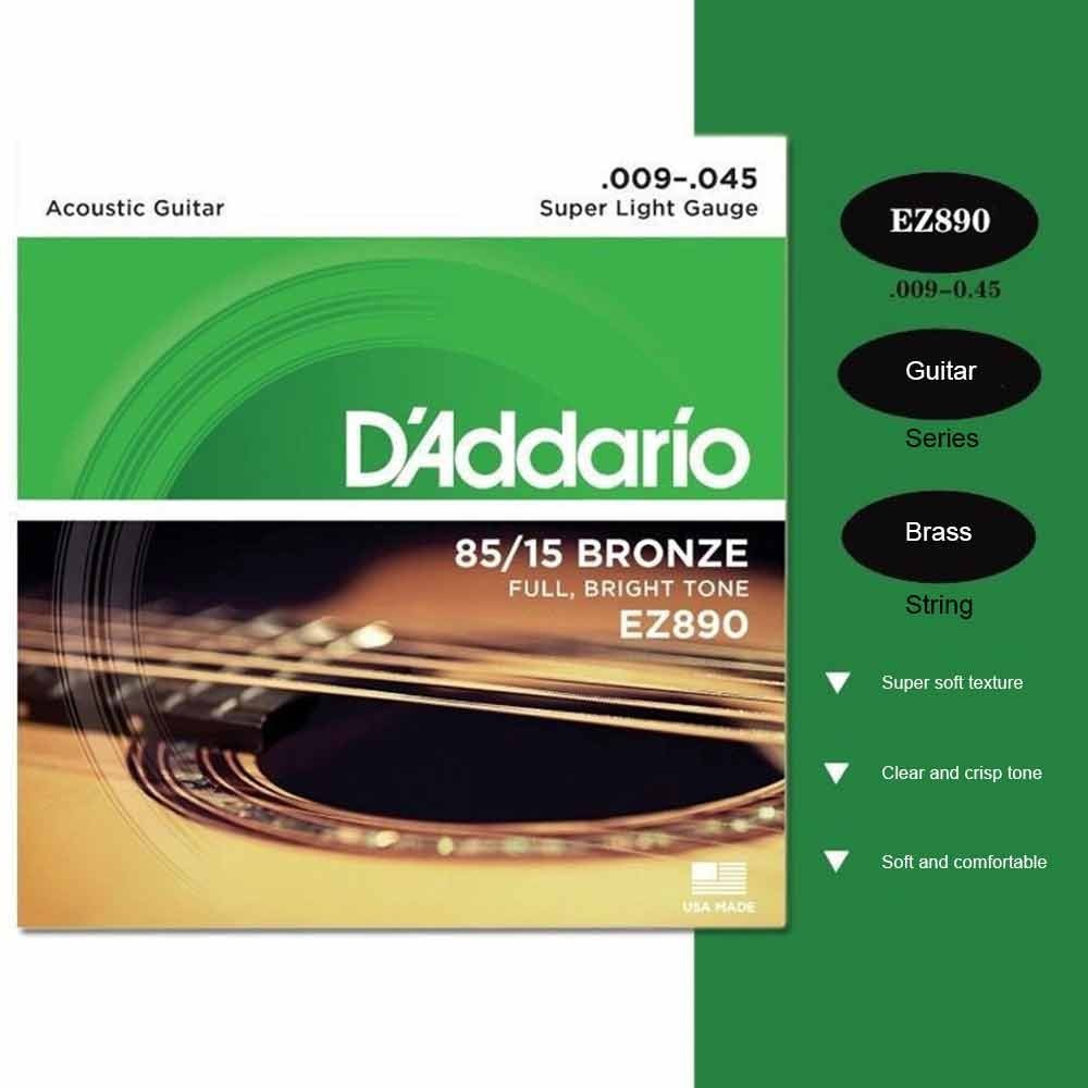 Acoustic Guitar Strings, Super Light EZ890 By D'Addario, 9 - 45 Gauge B