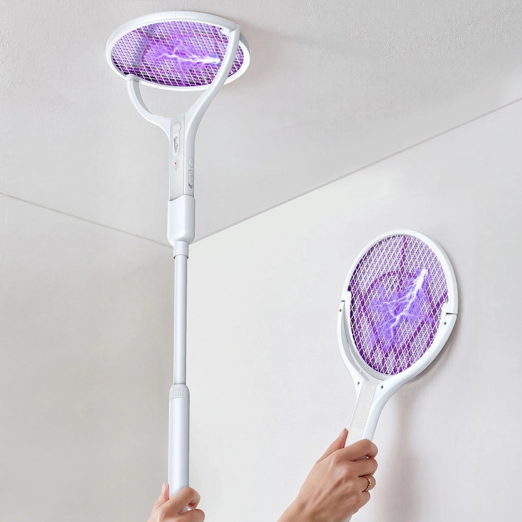 4000V Electric Fly Swatter Racket Rechargeable Bug Zapper Telescopic Extension
