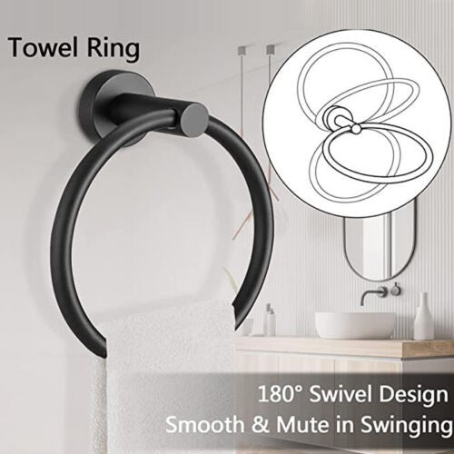 2Pcs Stainless Steel Toilet Roll Holder Towel Ring Set Bathroom Wall Mounted UK