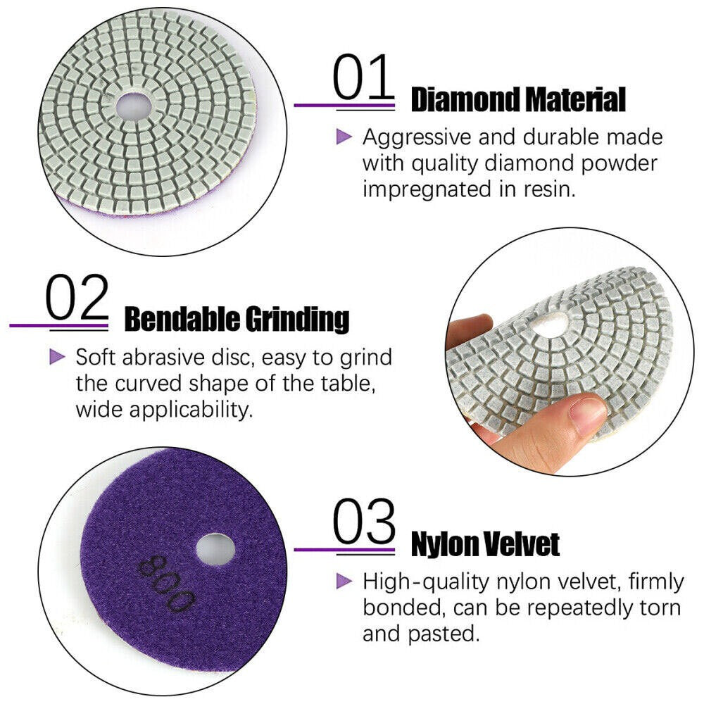 UK 16pcs Diamond Polishing Pads Wet Dry 4 Inch Set Kit For Concrete Marble Tile