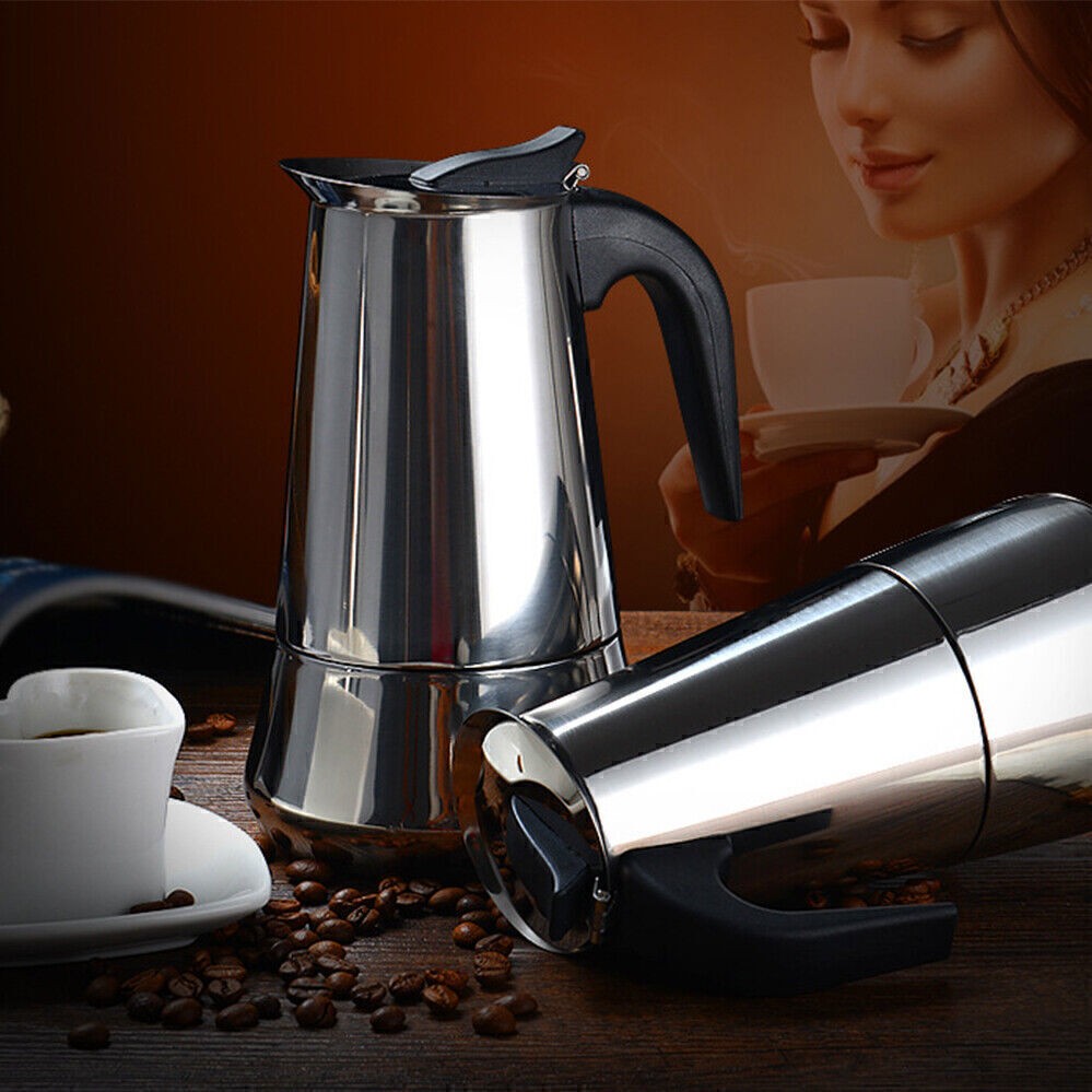 4 Cup Stainless Steel Espresso Maker Cup Stove Top Coffee Percolator Moka Pot