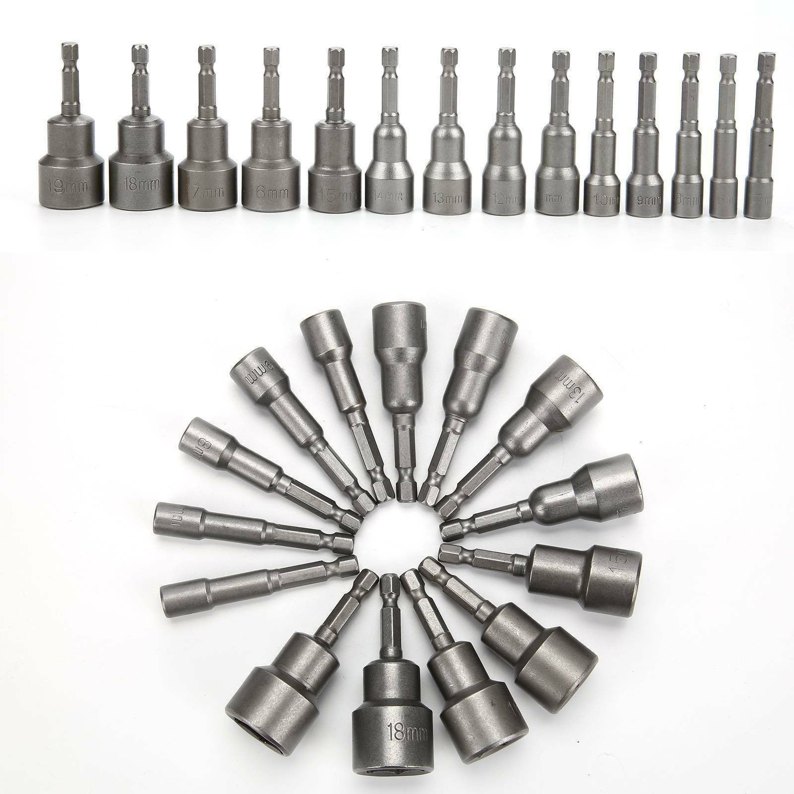 14pcs 6 -19mm 1/4" Nut Driver Bit Set Hex Magnetic Metric Socket Impact Drill UK