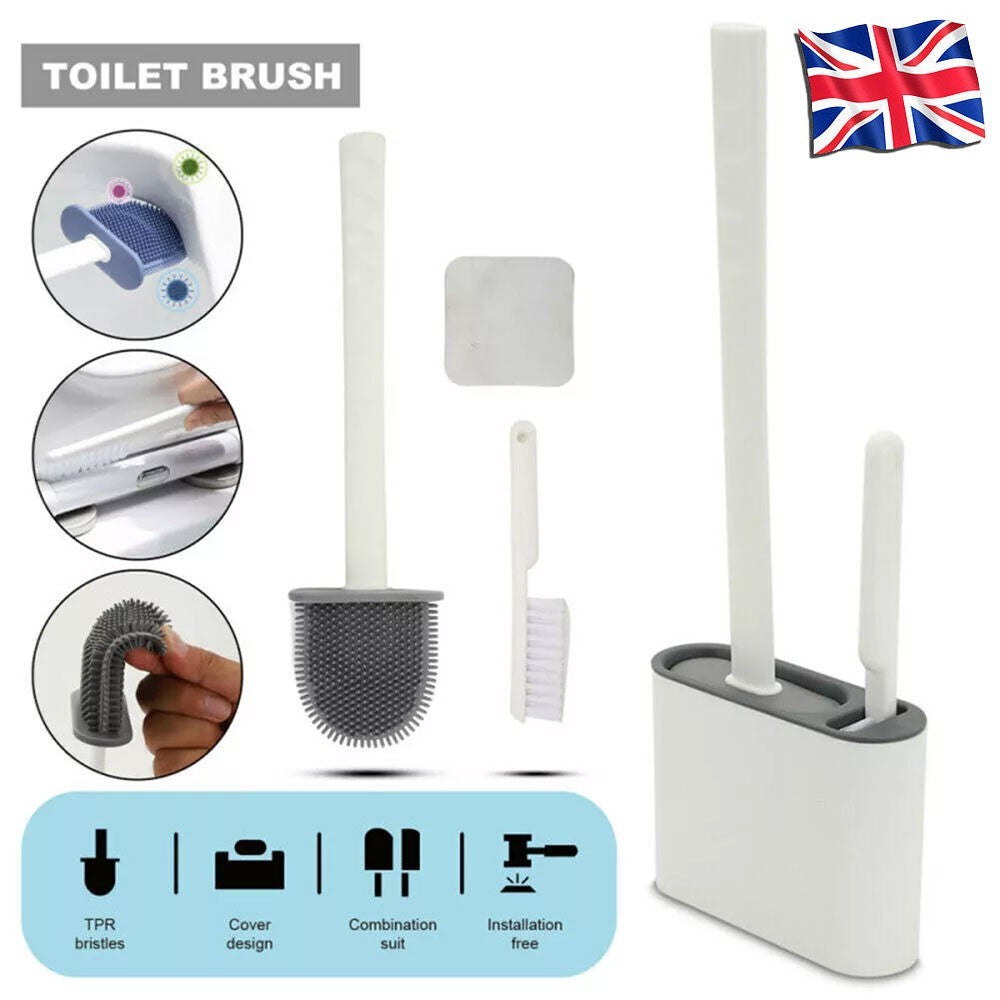 Silicone Toilet Brushes with Toilet Brush Holder Wall Hanging Bathroom Cleaning