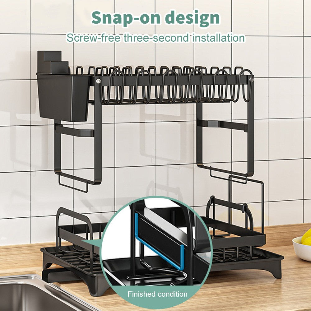 2 Tier Dish Drainer Rack with Drip Tray Cutlery Holder Plate Rack Kitchen Sink