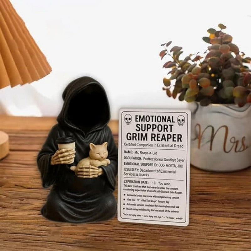 1pc Emotional Support Grim Reaper Figurine Spooky Resin Statue Home Office Decor