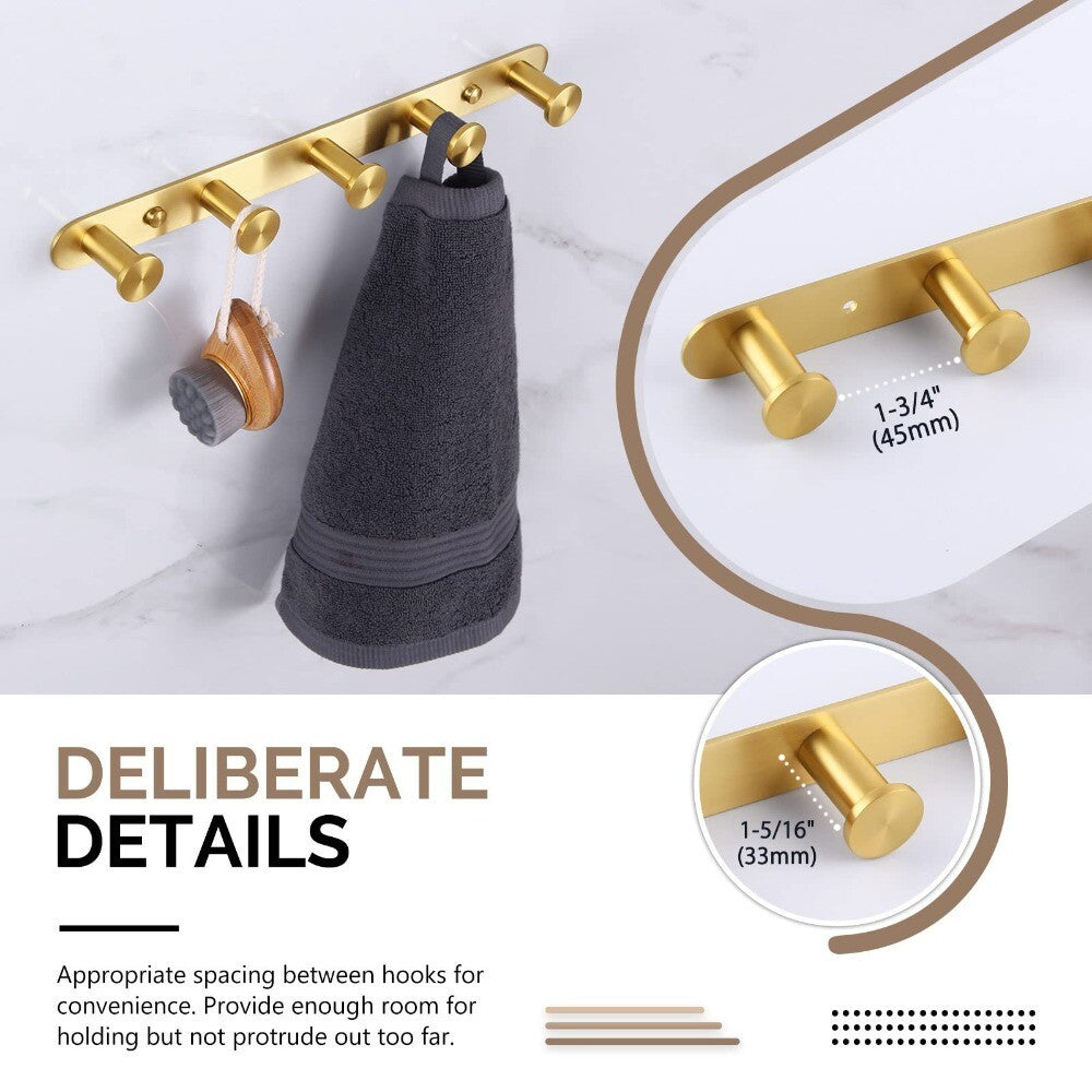 SUS304 Stainless Steel Brushed Gold Towel Rack Hook Bathroom Robe Storage Holder