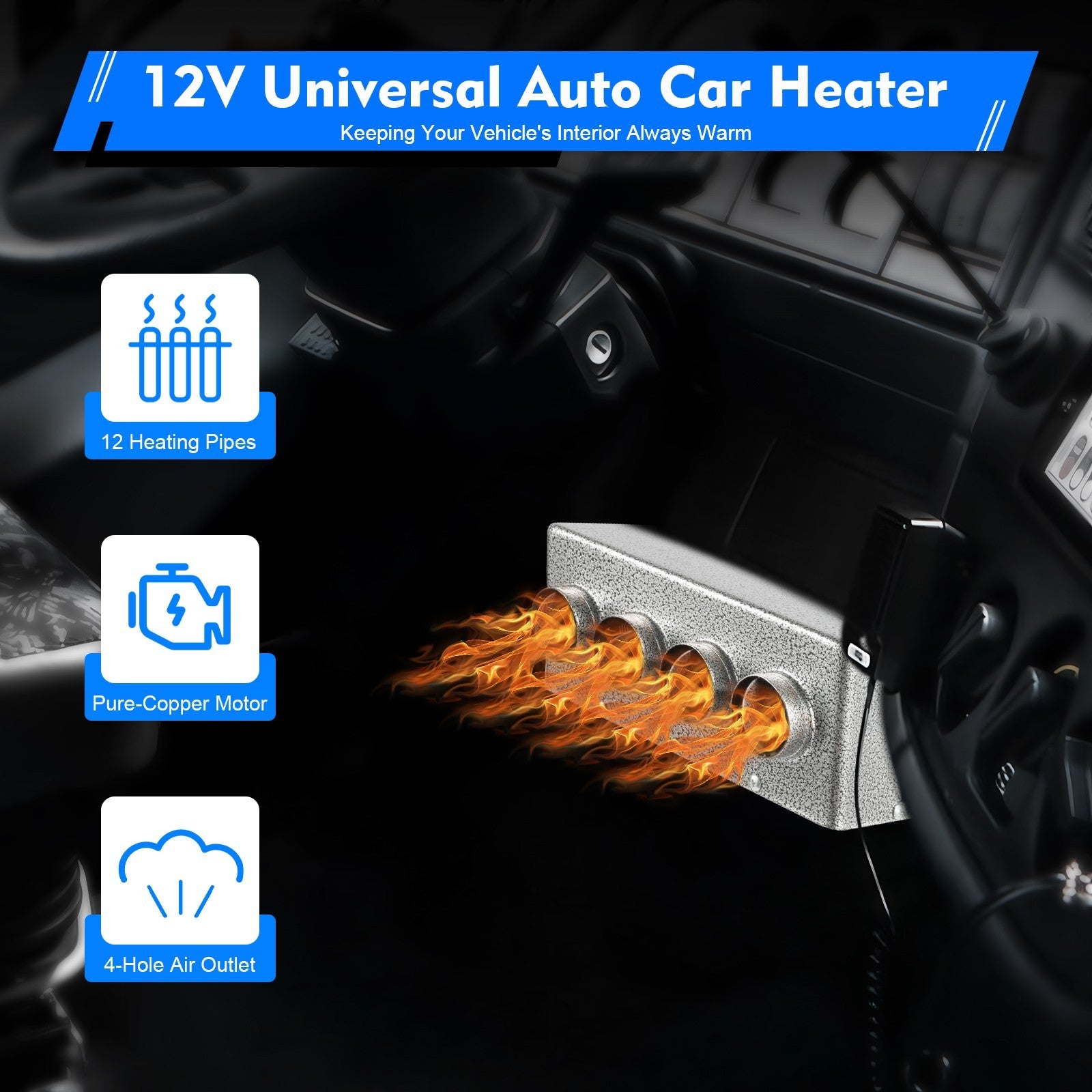 Universal Under Dash Heater 12V Heat Defroster w/ Speed Switch Car Truck 4 Ports