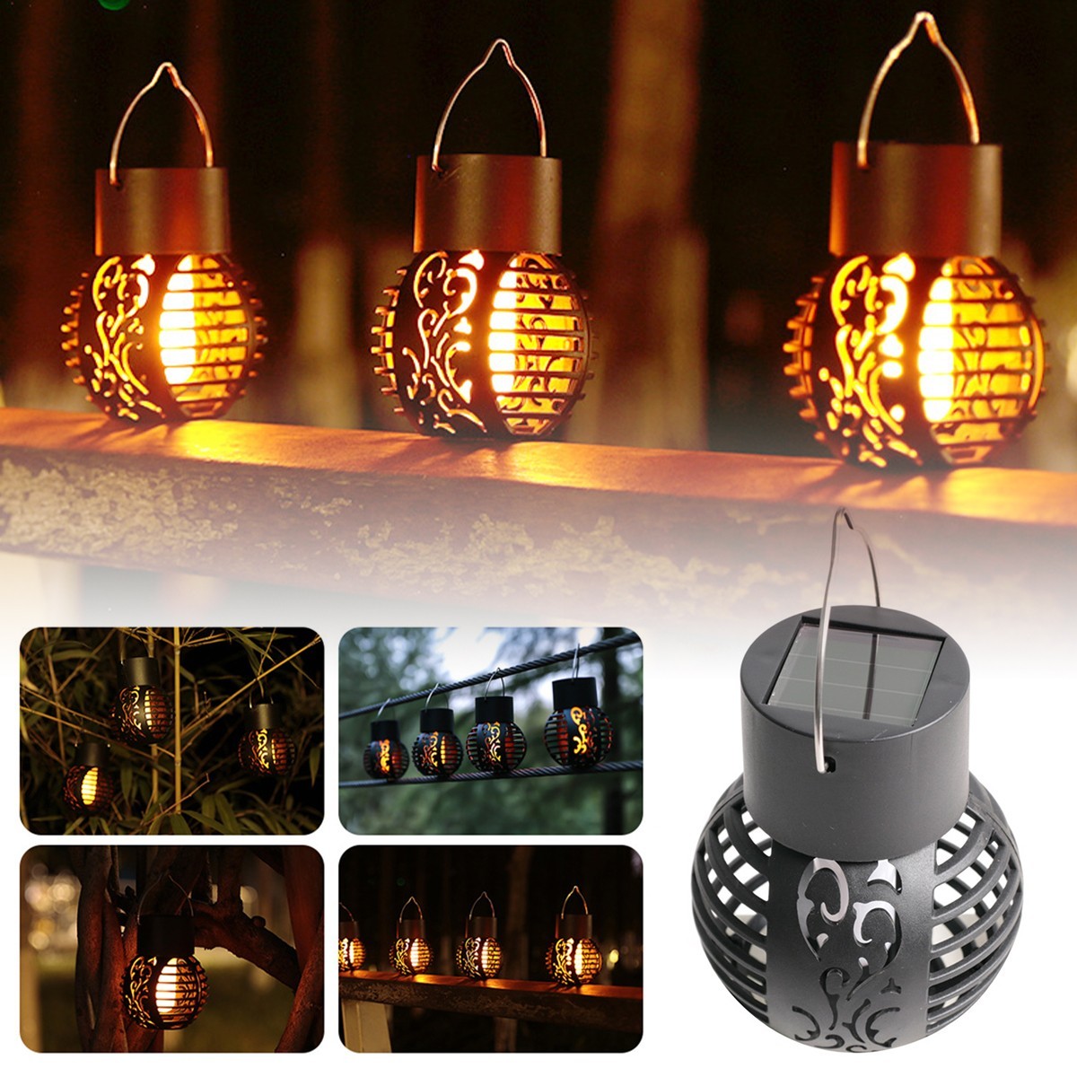 Solar Hanging Lantern Waterproof LED Solar Flame Light Decorative Outdoor CoxTr
