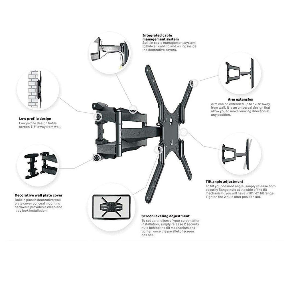 TV Wall Mount Bracket Full Motion Swivel Tilt X400 32-55 Inch LED LCD Screen