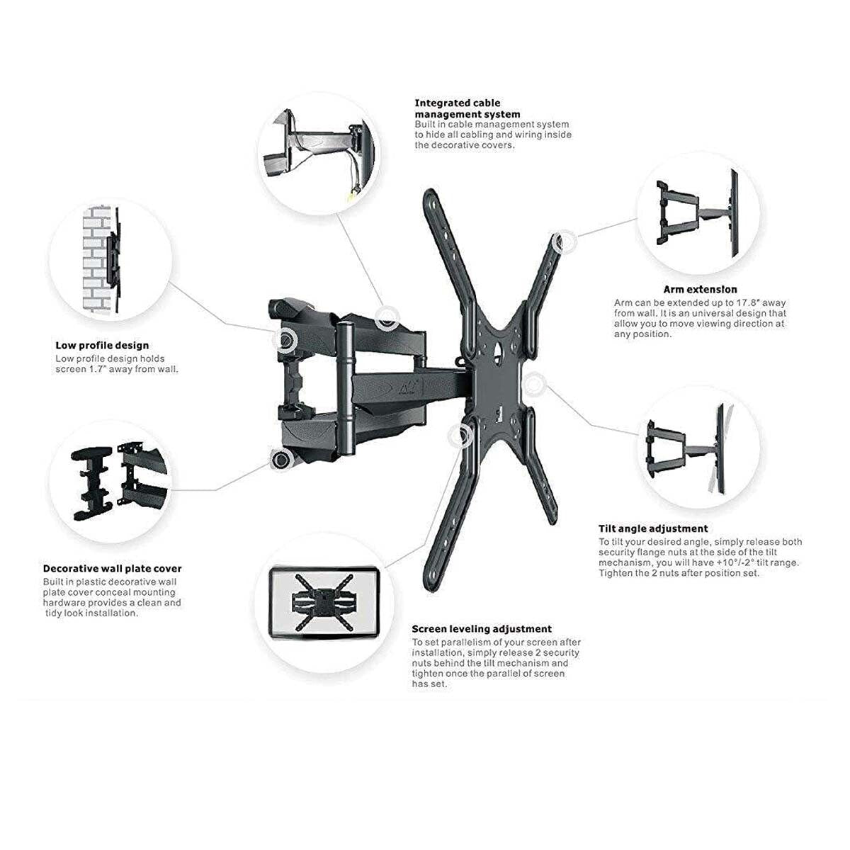 TV Wall Mount Bracket Full Motion Swivel Tilt X400 32-55 Inch LED LCD Screen