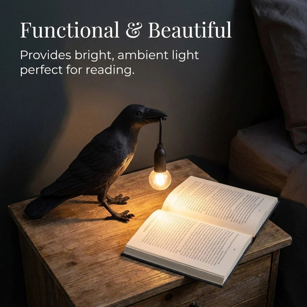 2pcs Raven Crow desk Lamp Resin Bird Light Gothic Bedside Lamp Home Decor LED