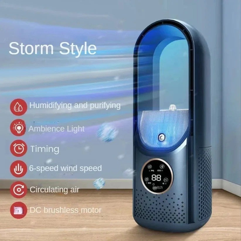 Portable Air 6-Speed Silent Timer Air Conditioner Cooler Leafless Electric Fan