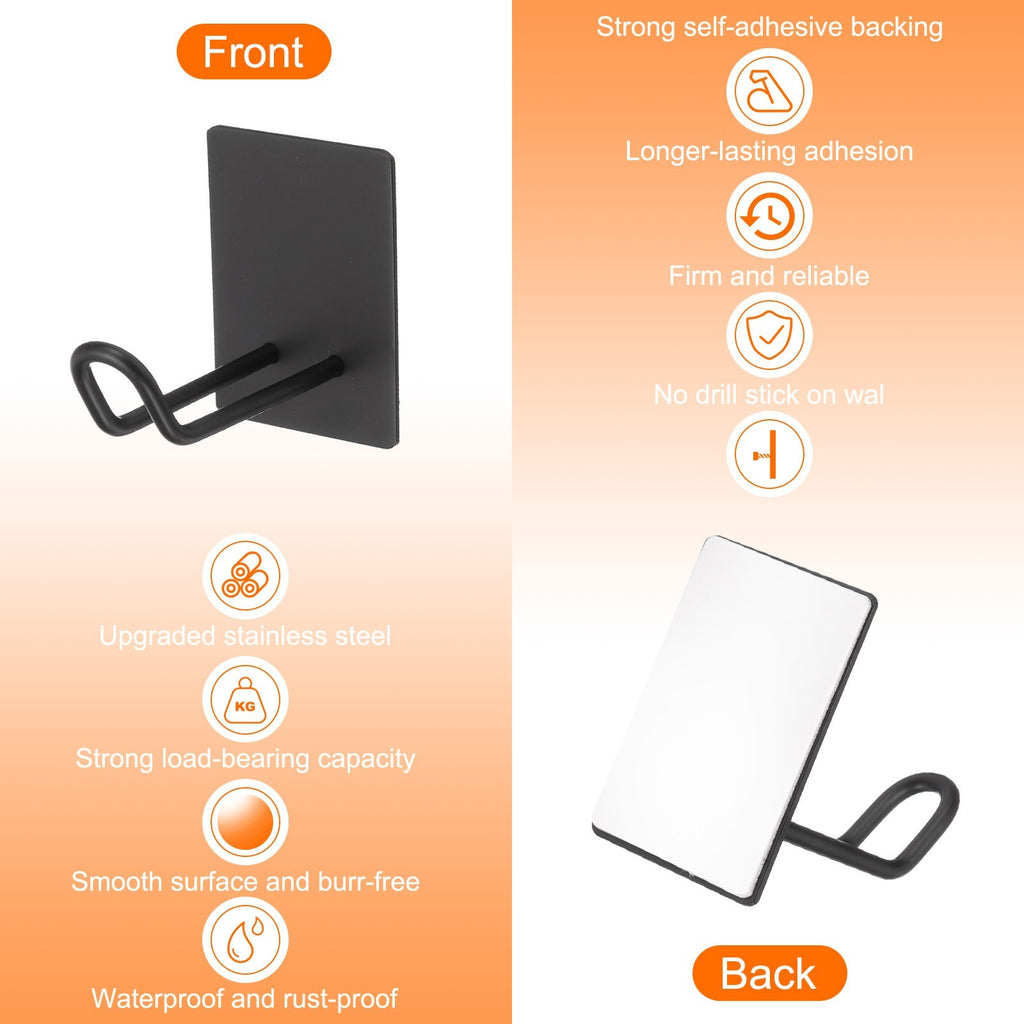 2pcs Self Adhesive Hooks Large Stainless Steel Towel Sticky Wall Hooks, Black
