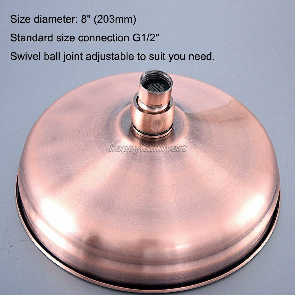 8 Inch Antique Red Copper Round Rainfall Shower Head, Bathroom Fixture UK