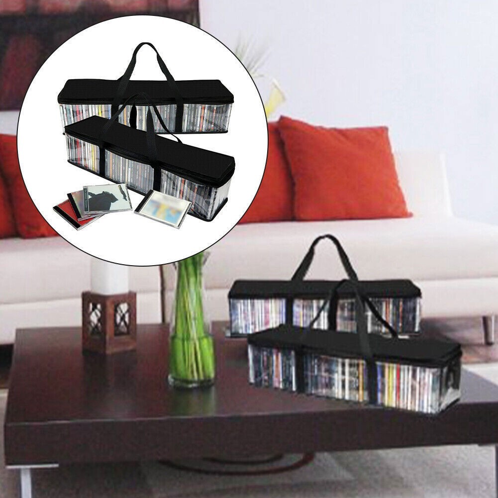 Large Clear Holds DVD CD Storage Holder Easy Zip Closure Carry Bag Organizer