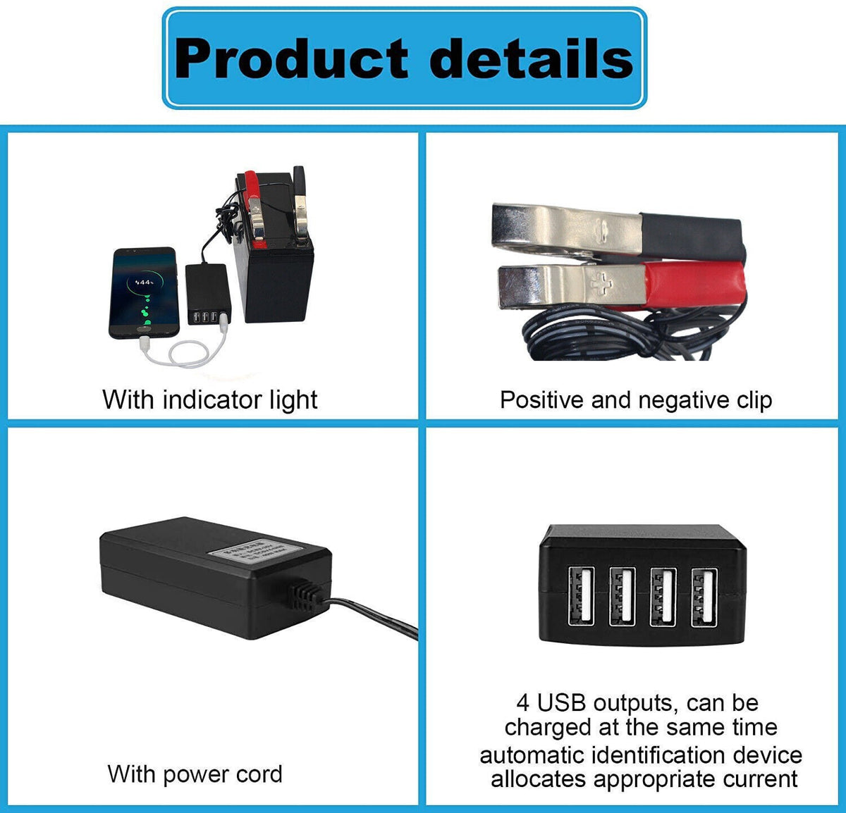 DC Converter with Battery Clip 12v-24v to 5V USB QC3.0 Fast Charger Durable NEW