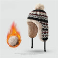 Ladies Warm Beanie Cap Knitted Bobble Hat with Ear Flaps Winter Trapper Hat
