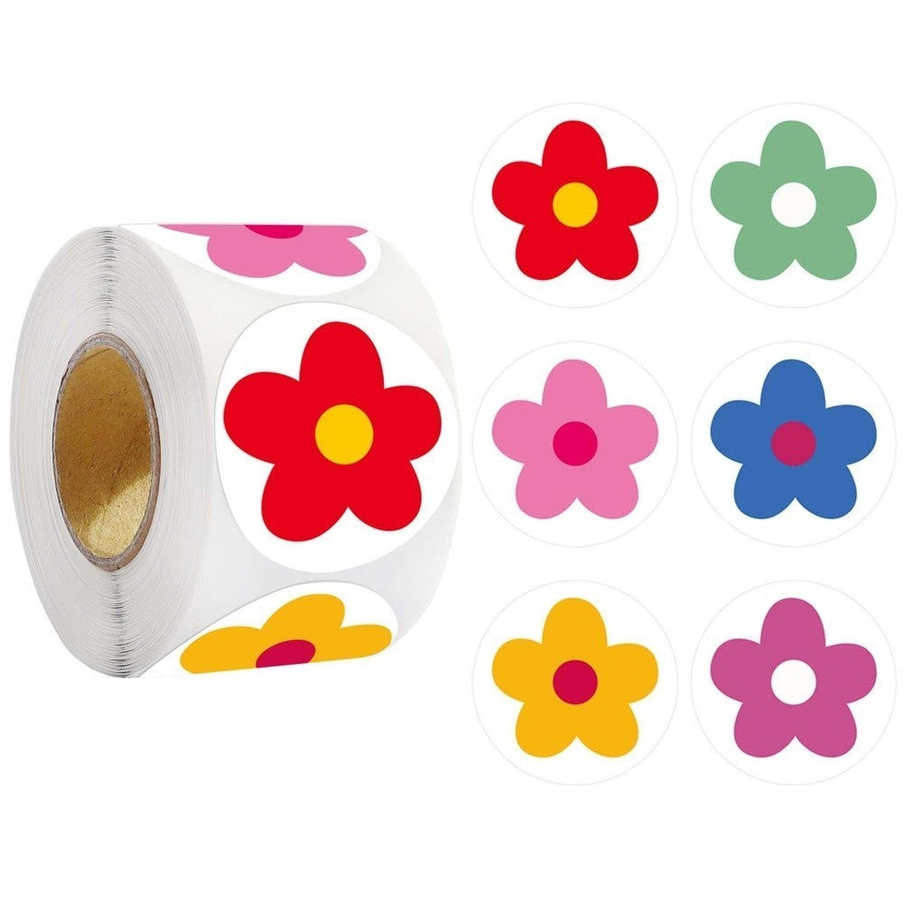 500 Red Flower Reward Stickers Per Roll for Kids Teacher Classroom Use